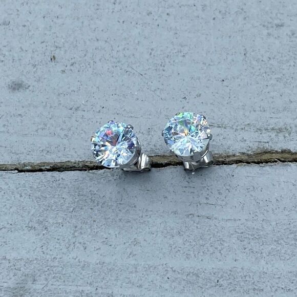 Stainless Steel 9mm Clear CZ Stud Earrings - Picture 5 of 7